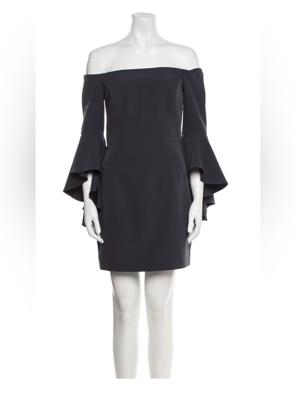 Milly-sz 4-Black Off-Shoulder Mini Dress, Ruffled Bell Sleeves
